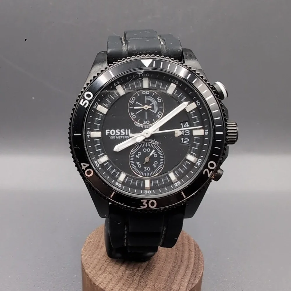 Fossil Mens CH3010 Wakeley Chronograph 44mm Black Silicone Sport Watch